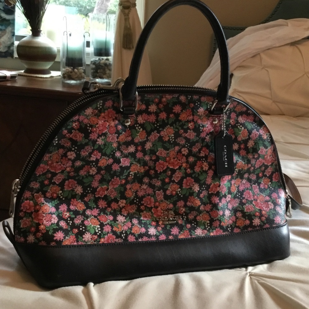 Coach Black and Pink Floral Satchel